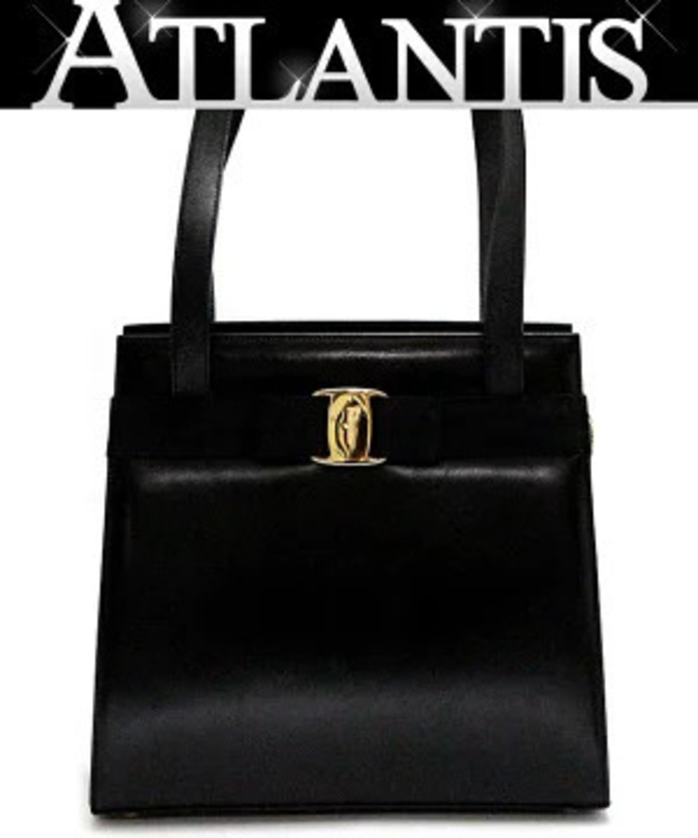 Salvatore Ferragamo Vara Ribbon Shoulder Bag Black Leather